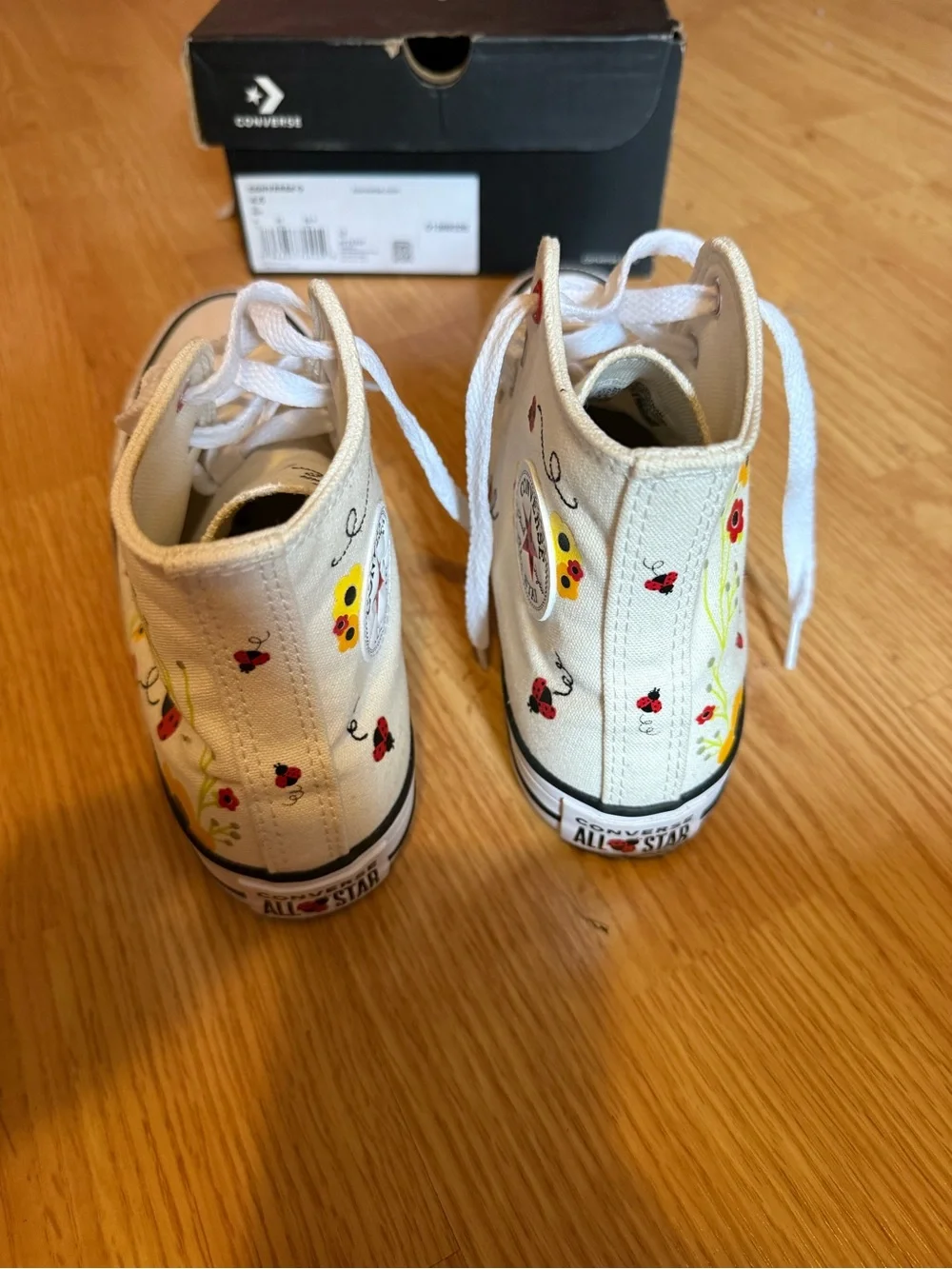 Converse Kids' White High-Top Sneakers with Floral & Ladybug Print